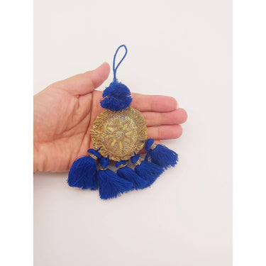 Set of 2 Embroidered Tassels, Royal Blue and Gold Tassels, Indian Tassels